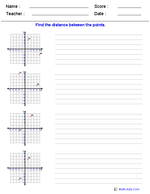Distance Formula Four Quadrants Pythagorean Theorem Worksheets
