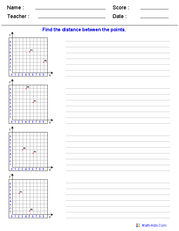 Distance Formula Single Quadrant Pythagorean Theorem Worksheets