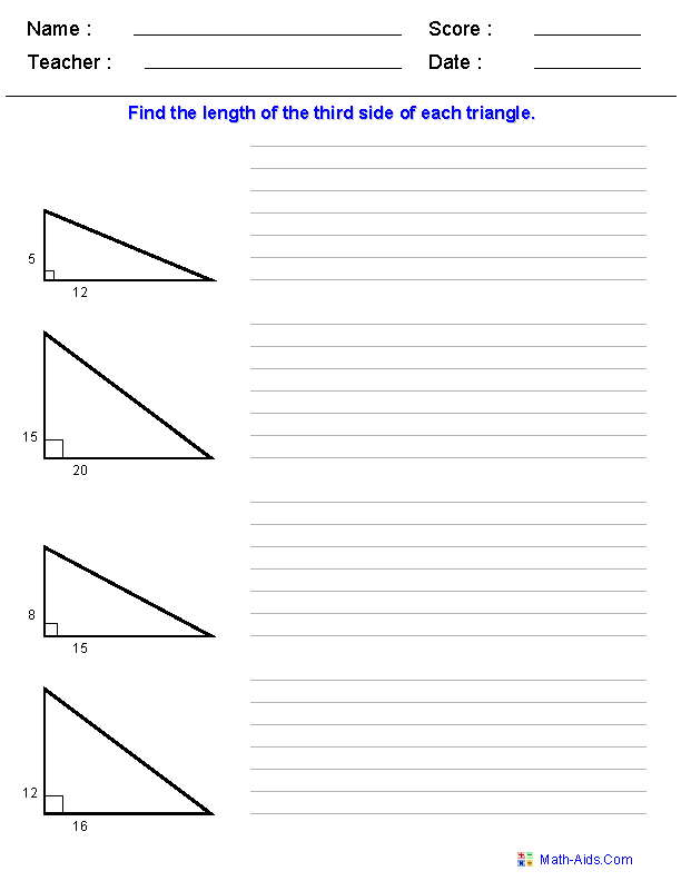 Pythagorean Practice Geometry Worksheets