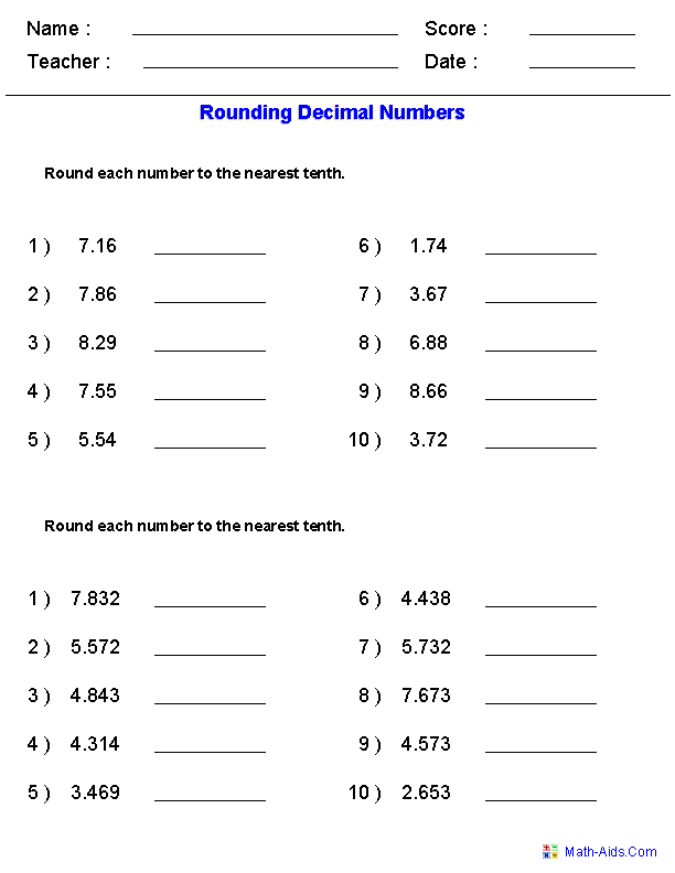 Rounding Decimal Numbers 