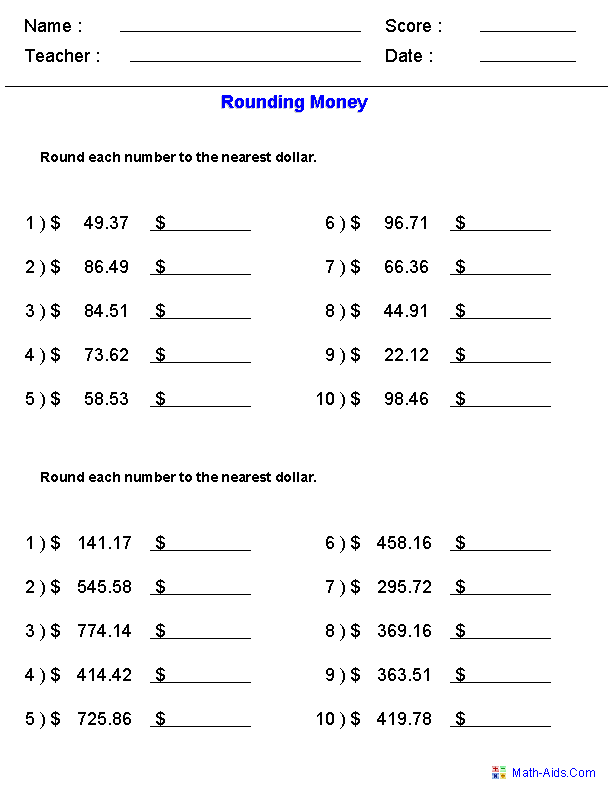 Rounding Decimals Chart