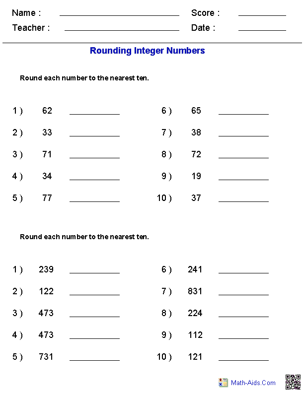 Math Worksheets | Dynamically Created Math Worksheets