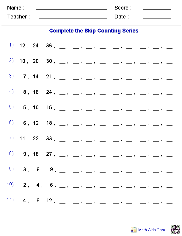 Times Table Skip Counting Patterns Worksheets