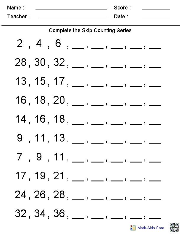 Skip Counting Kindergarten Worksheets