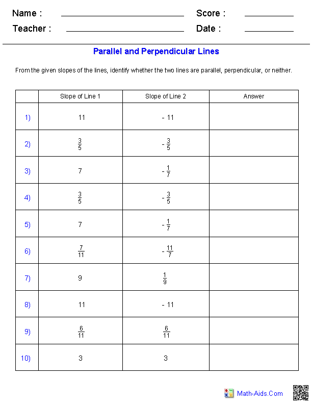 Id Lines from Slopes Geometry Workhsheets