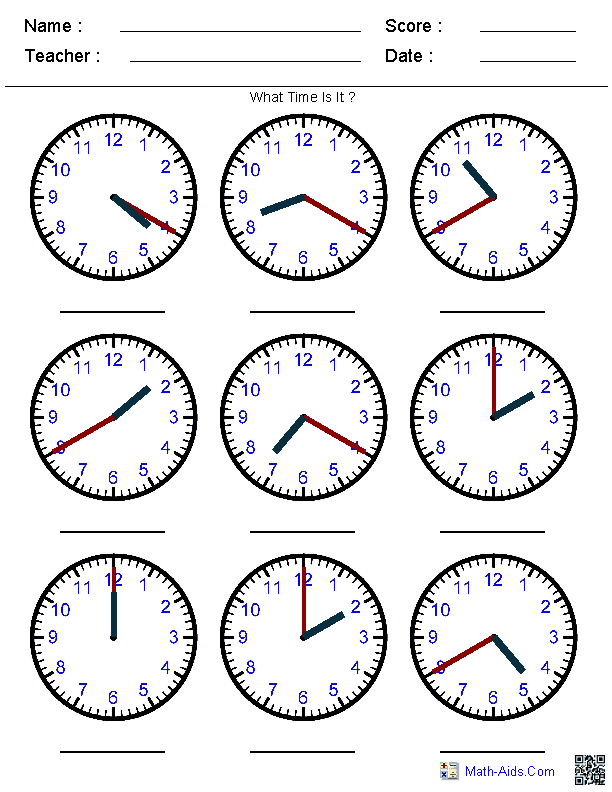 Time Math Worksheets