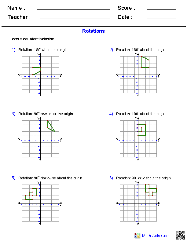 Rotations Geometry Worksheets