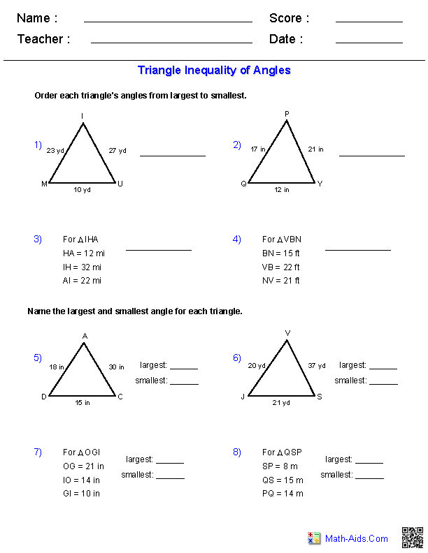 Geometry Worksheets Triangle Worksheets