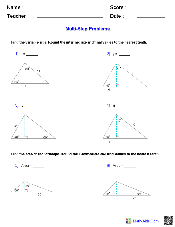 Geometry Worksheets | Trigonometry Worksheets